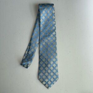 Pronto Uomo Geometric Blue and Gold Tie